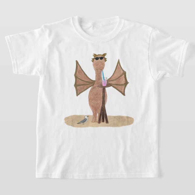 Söt drakunge på stranden för barn t shirt (Laydown)