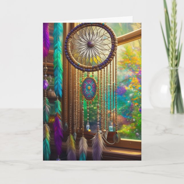 Söt Dreamcatcher i Windows | Fredlig födelsedag Helgkort (Framsida)