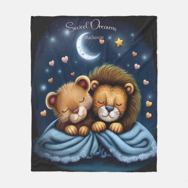 Söt Dreams Cute Design Lejon Personlig Namn Fleecefilt (Framsidan)