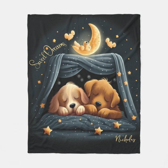 Söt Dreams Cute Design Puppy Personlig Namn Fleecefilt (Framsidan)
