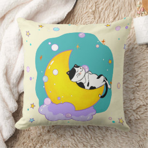 Söt Dreams Cute Tuxedo Kattunge som sover på Måne Kudde