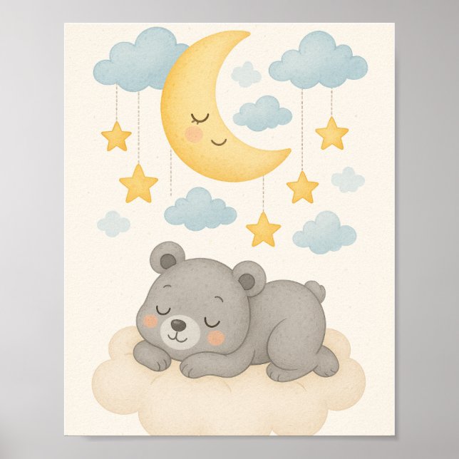 Söt Dreams Nursery Wall Art Set - Måne, Bear Poster (Framsidan)