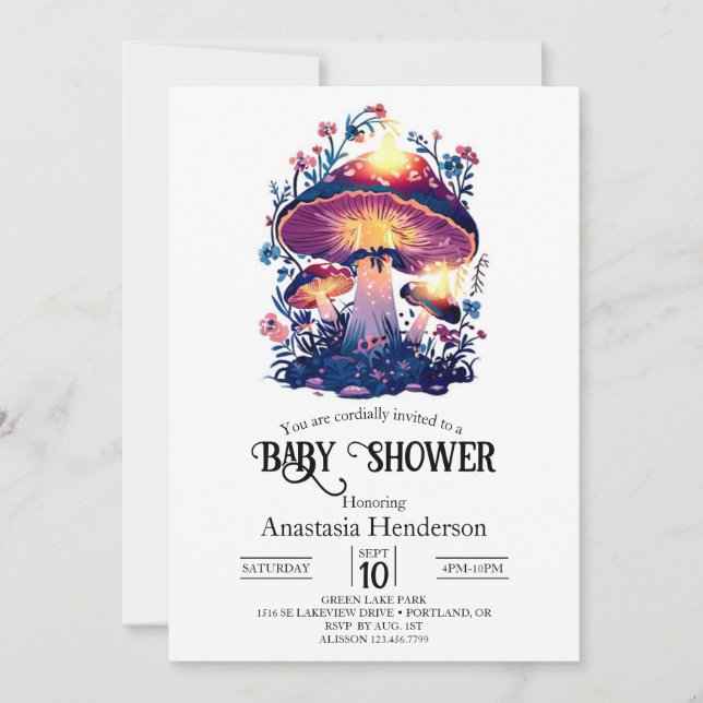 Söt Dreamy Mushroom Baby Shower Inbjudningar (Framsida)