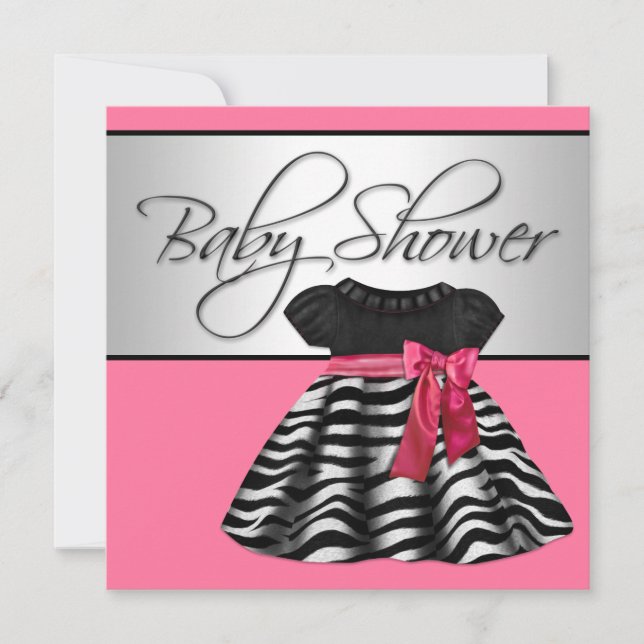 Söt Dress Rosa Zebra Baby Shower Inbjudningar (Framsida)