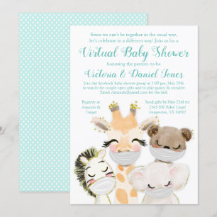 Söt Drive By Baby Shower Baby Djur Masker Inbjudningar