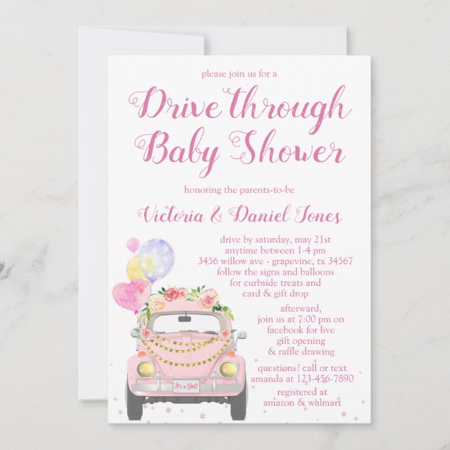 Söt Drive Through Baby Shower Inbjudningar (Framsida)