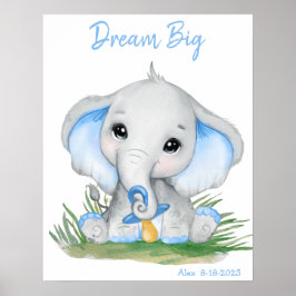 Söt Dröm Stor Blå Elefant Personlig Poster
