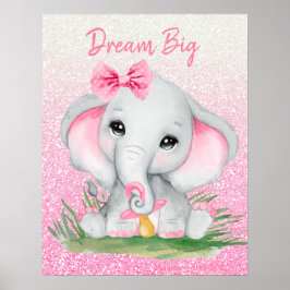 Söt dröm stor rosa glitter flicka elefant   poster