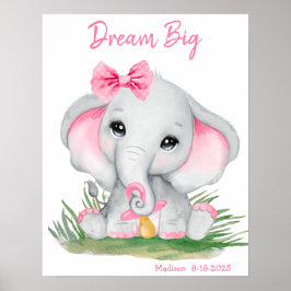 Söt Dröm Stort Rosa Elefant Personlig Poster