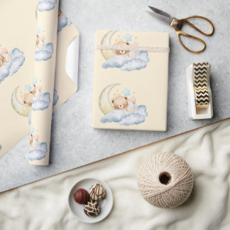 Söt dröm teddybjörn Pojke babyfirande Presentpapper