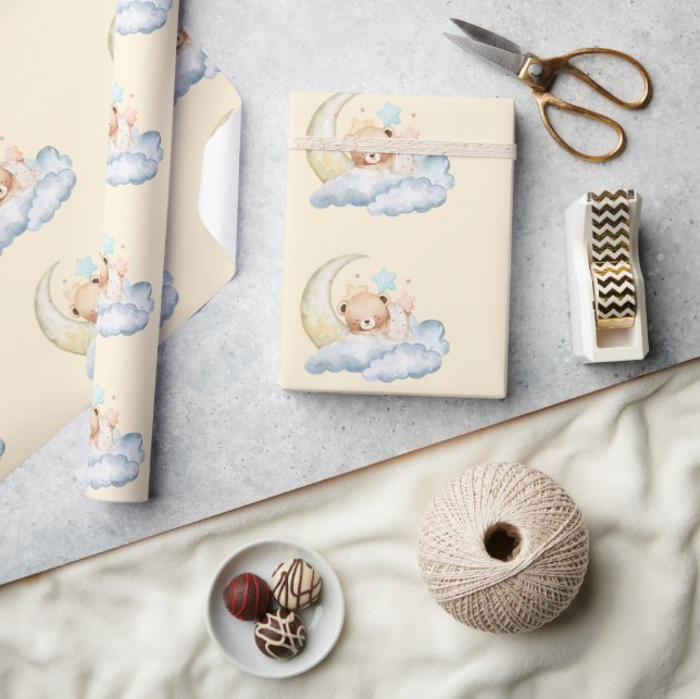 Söt dröm teddybjörn Pojke babyfirande  Presentpapper (Hantverk)