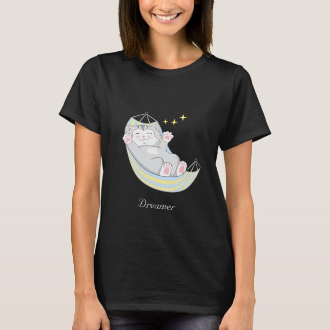 Söt drömmare Kitty Cat i hängmatta T-shirt (Framsida)