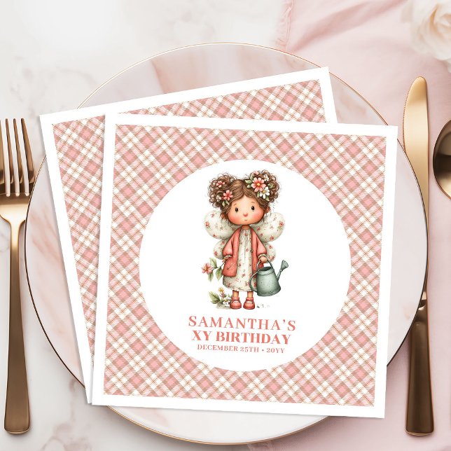 Söt Drömmeri Fe-blush-blommor 2-års födelsedag Pappersservett (Cute Whimsy Fairy Blush Flowers 2nd Birthday Napkins)