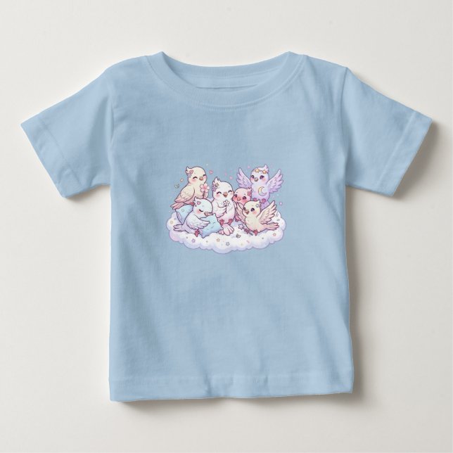 Söt Drömmig Fågel Familj Barn T-Shirt (Framsida)