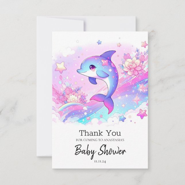 Söt Drömsk Delfin Baby Shower Tack Kort (Framsida)