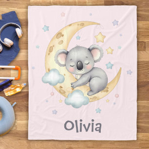 Söt drömsk koala på halvmåne flickor fleecefilt
