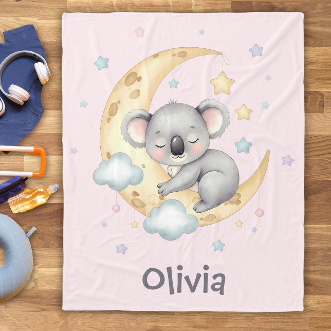 Söt drömsk koala på halvmåne flickor fleecefilt (Skapare uppladdad)