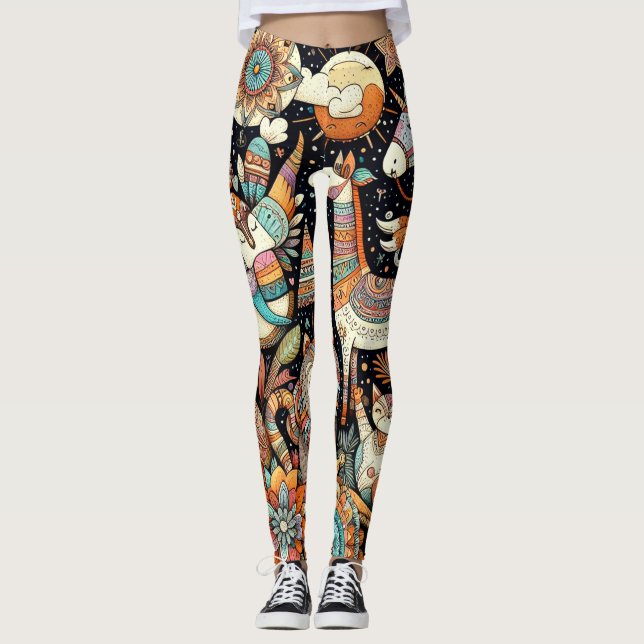 Söt dugg av djur och blommigt leggings (Framsida)