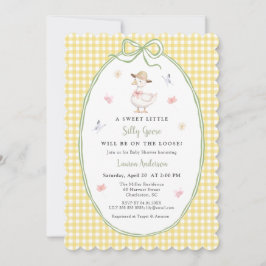 Söt dum gås gul gingham baby shower  inbjudningar