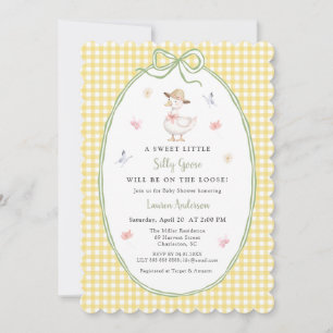 Söt dum gås gul gingham baby shower inbjudningar