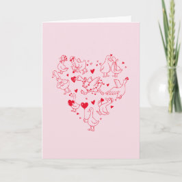 Söt dum gås hjärta rött och rosa Alla hjärtans dag Helgkort