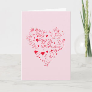 Söt dum gås hjärta rött och rosa Alla hjärtans dag Helgkort