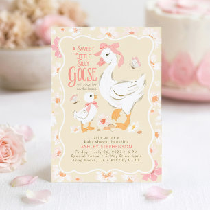 Söt dum gås rosa rosett flicka baby shower inbjudningar