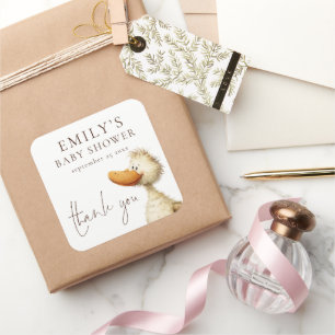 Söt dum gås tack baby shower fyrkantigt klistermärke
