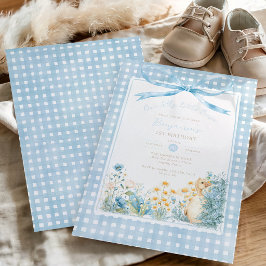 Söt dum liten gås blå rosett pojke 1-årsdag inbjudningar