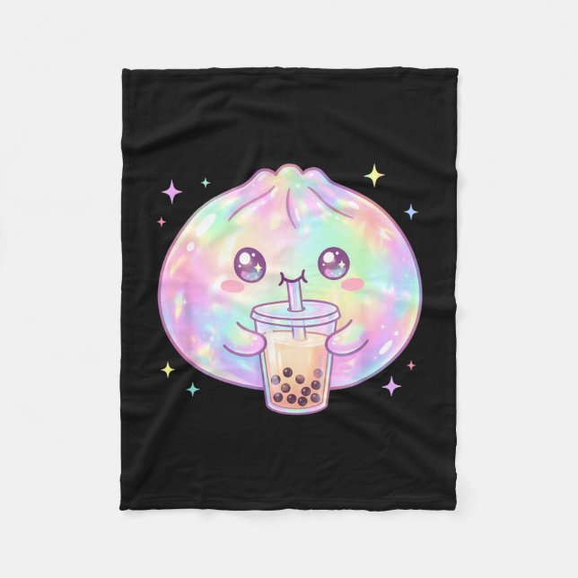 Söt dumpling som dricker boba te kawaii bubbel te fleecefilt (Framsidan)