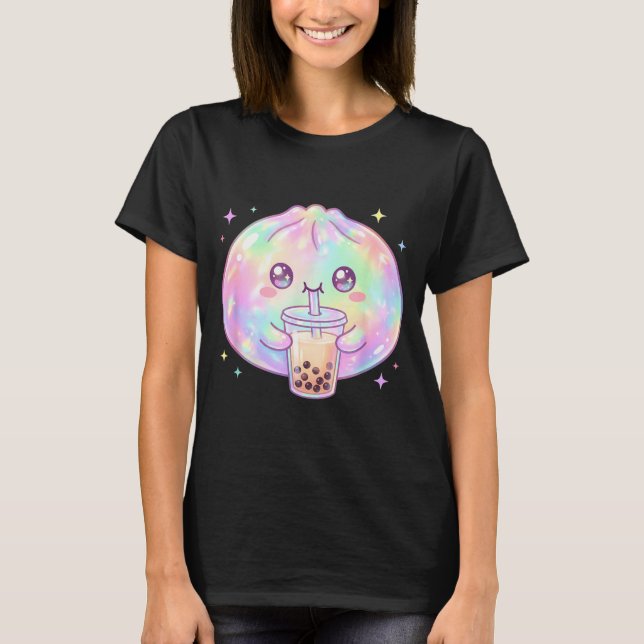 Söt dumpling som dricker boba te kawaii bubbel te t shirt (Framsida)