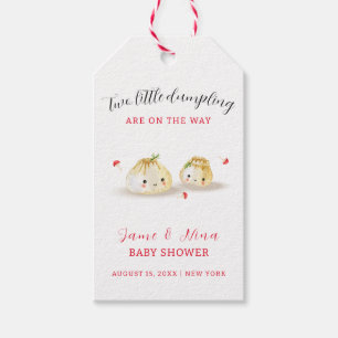 Söt dumplingsvamp Tvilling Bebis Shower Presentetikett