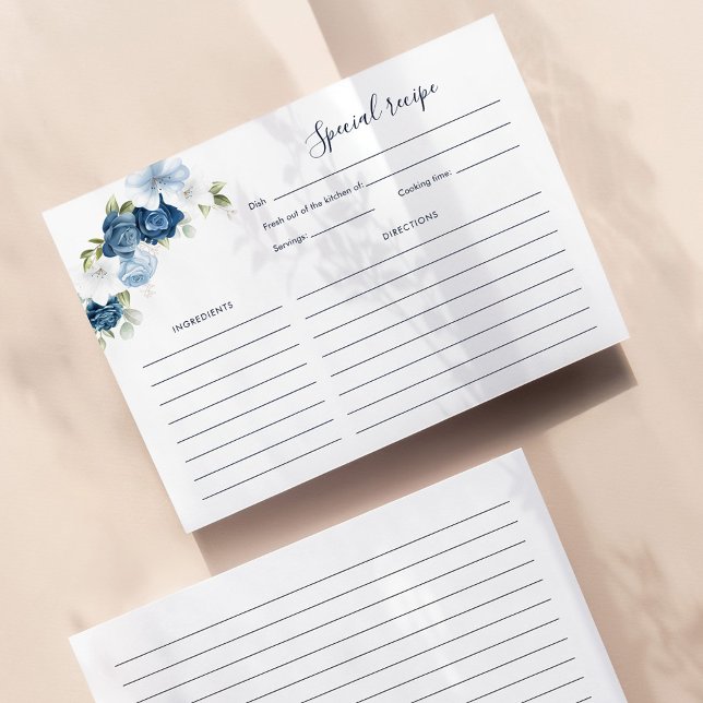 Söt Dusty Blue Blommigt Möhippa Recept (Dusty Blue Floral Script Bridal Shower Recipe Card)
