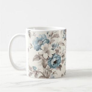 Söt Dusty Blue/Light Brown Blommigt Kaffemugg