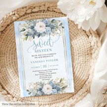 Söt Dusty Blue White Guld Flowers Sweet 16