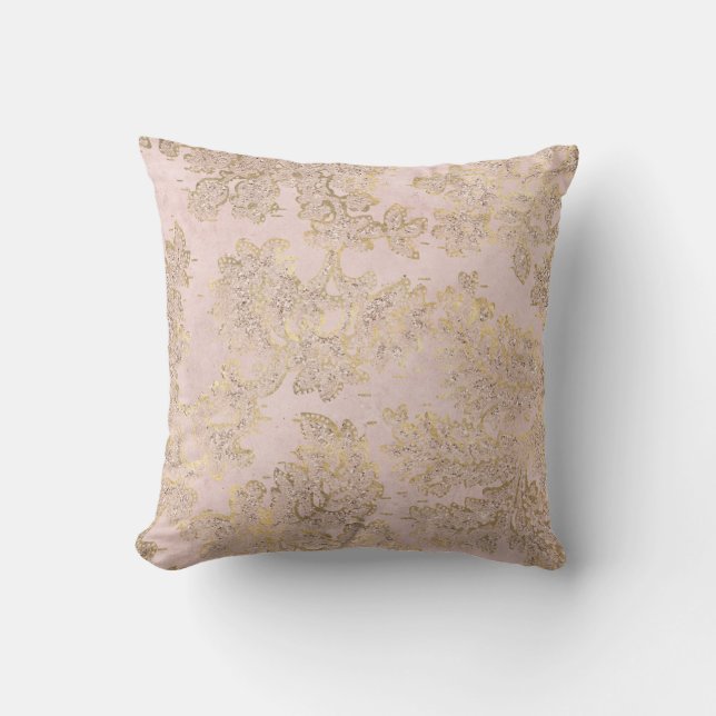 SÖT DUSTY ROSA GULD BLOMMIGT CUSHION KUDDE (Framsida)