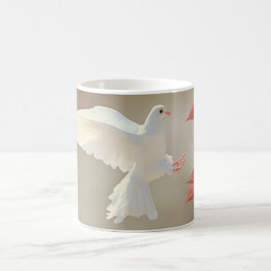 Söt duva vit duva Kärlek & Fred Symbol Fågel Kaffemugg
