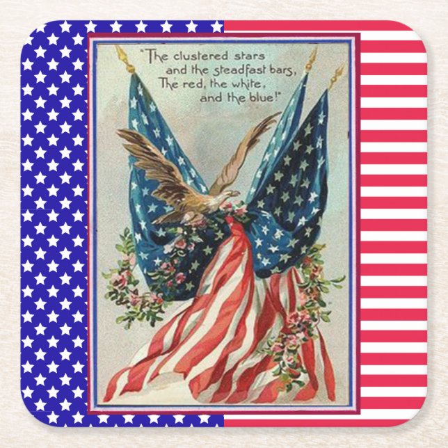 Söt Eagle Fjärde juli Patriotic Flagga Underlägg Papper Kvadrat (Framsidan)