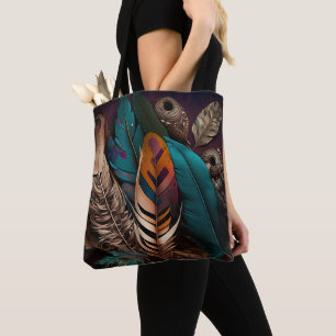 SÖT EARTH TONED BOHO FEATHERS TYGKASSE