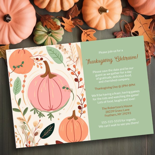 Söt Earthy Pumpkin Foliage Thanksgiving Party Inbjudningar ( beautiful pumpkin thanksgiving invitation photograph
)