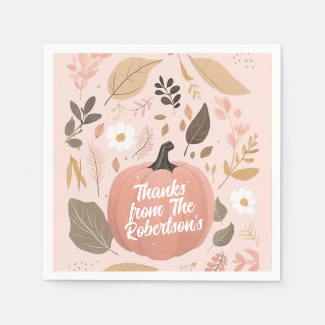 Söt Earthy Pumpkin Foliage Thanksgiving Party Pappersservett (Framsidan)