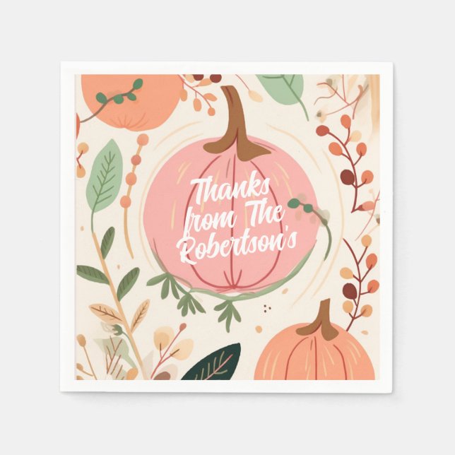 Söt Earthy Pumpkin Foliage Thanksgiving Party Pappersservett (Framsidan)