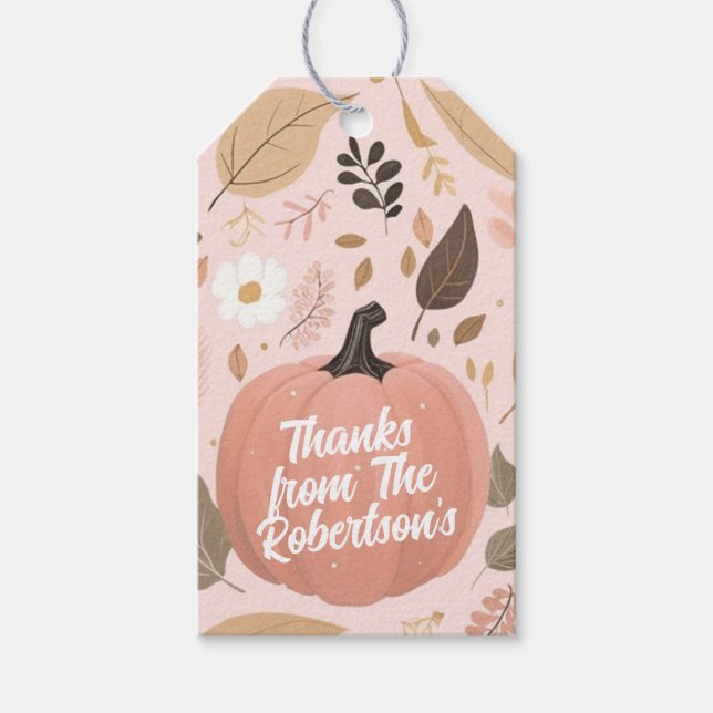 Söt Earthy Pumpkin Foliage Thanksgiving Party Presentetikett (Framsidan)