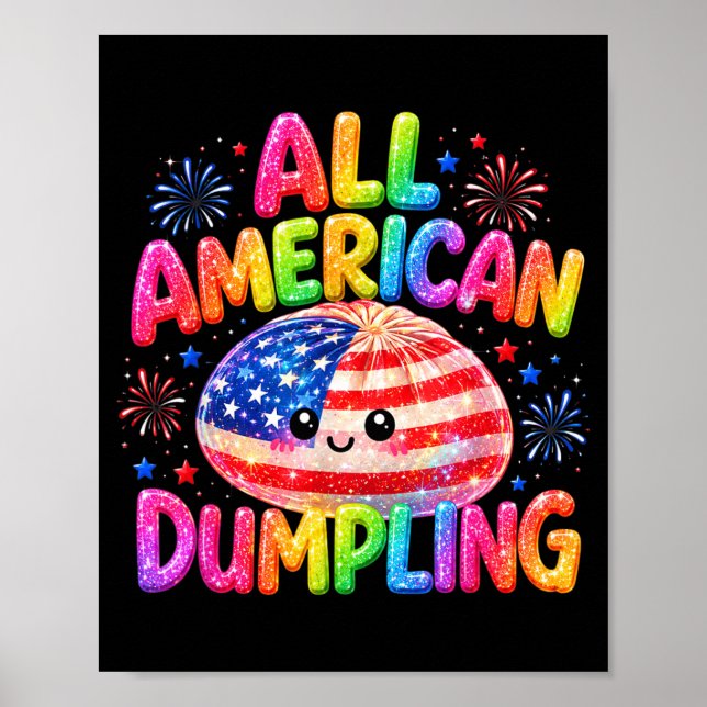 Söt Ed Aamerikansk Dumpling 4 Juli Tjej Kids Poster (Framsidan)