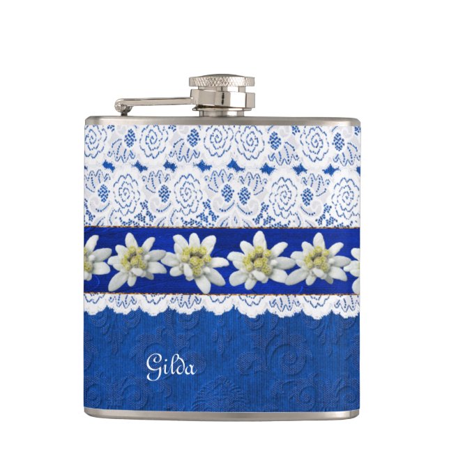Söt Edelweiss och Snöre Anpassningsbar Flask Fickplunta (Framsidan)