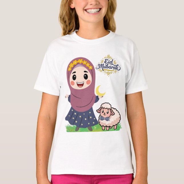 Söt Eid Mubarak-flicka med får islamisk KiT-tröja T Shirt (Framsida)