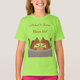 Söt ekorrar Höstbröllop Anpassad blomma flicka T Shirt