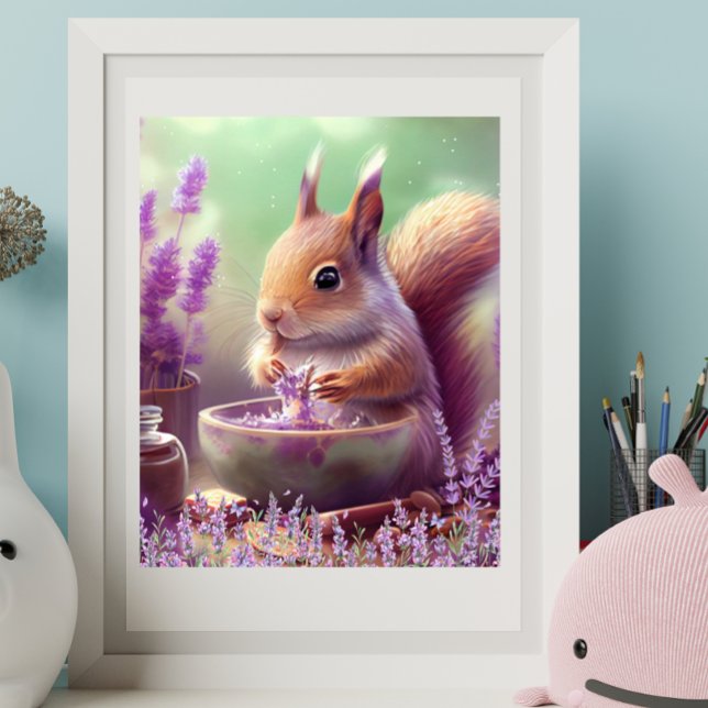 Söt ekorre i lavendelfält Konstnärsnurra Poster (Skapare uppladdad)