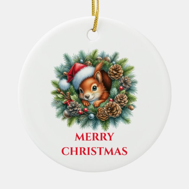 Söt Ekorre Jul Julgransprydnad Keramik (Framsidan)