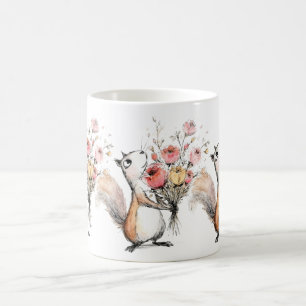 Söt ekorre med blomsterbukett kaffemugg